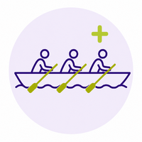 Icono con un símbolo de un equipo que suma para representar acompañamiento profesional en farmacia.