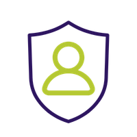 Icono de escudo con persona que representa el acompañamiento al titular de farmacia